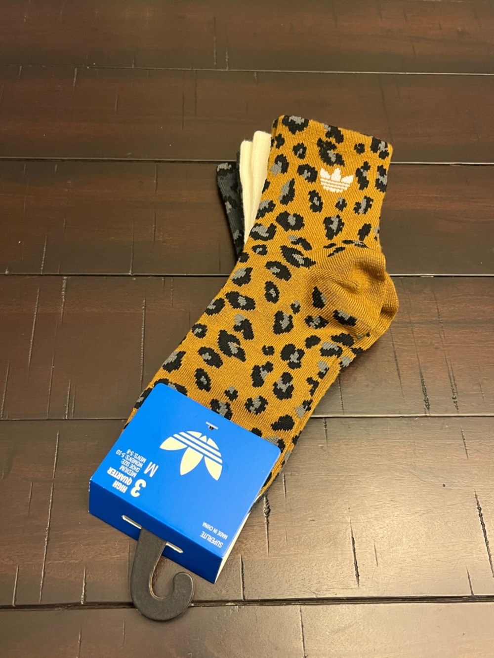 Adidas Leopard Cheetah Socks 3 Pack High Quarter Medium Womens Shoe Size 5-10